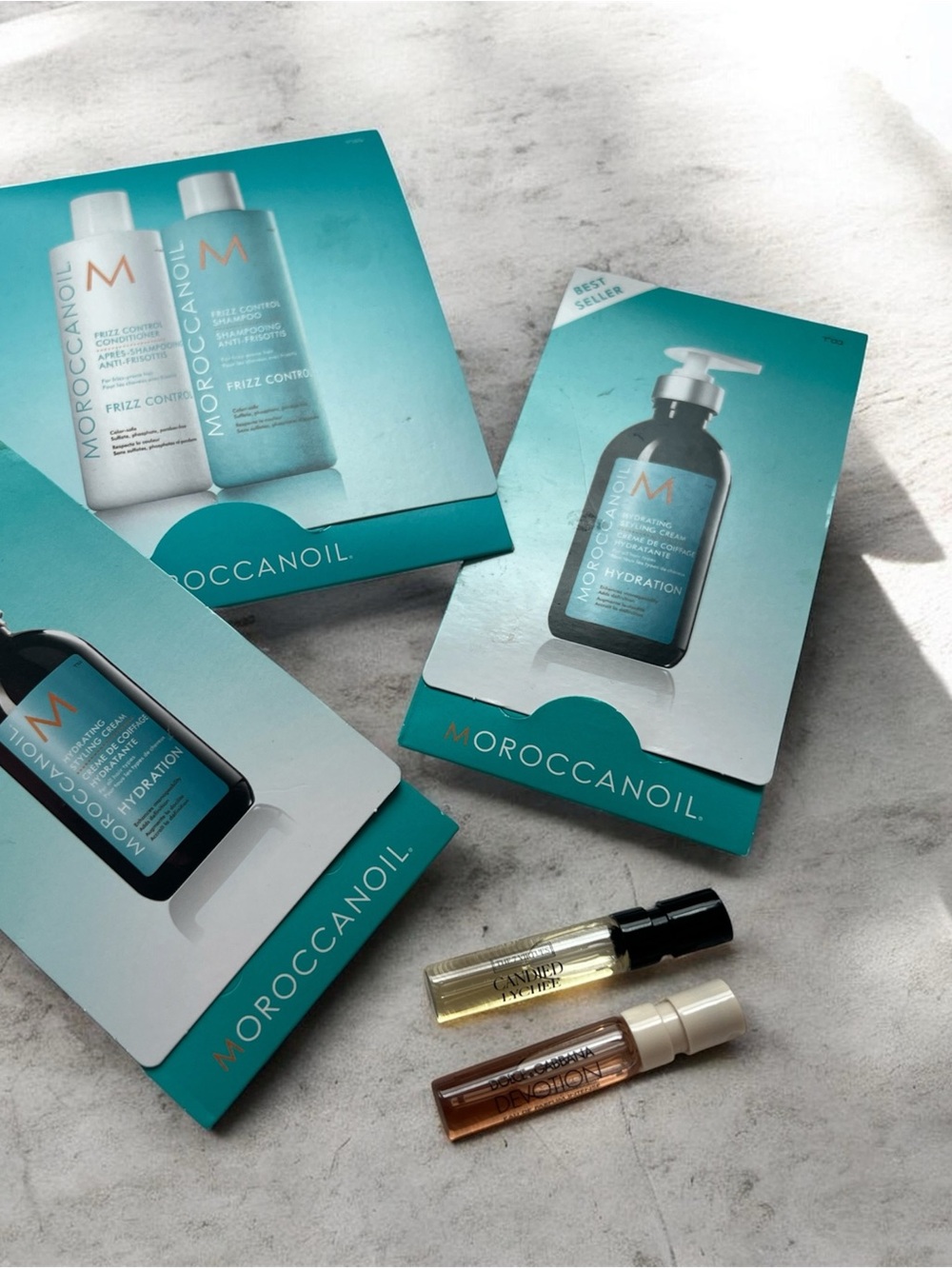 D&G sample , the 7 virtues &Moroccan-oil Teal Sample
